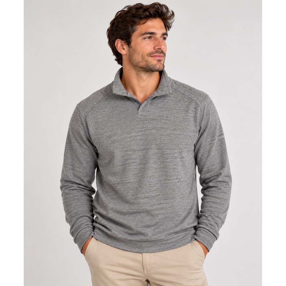 Brandini Italy Mens XL Grey Extra Fine Merino Wool Long Sleeve Polo Sweater